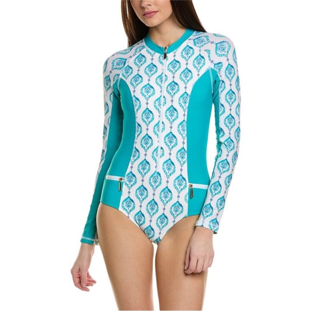 Cabana Life Teal White Long Sleeve Santorini Unisuit size L New - Picture 15 of 16